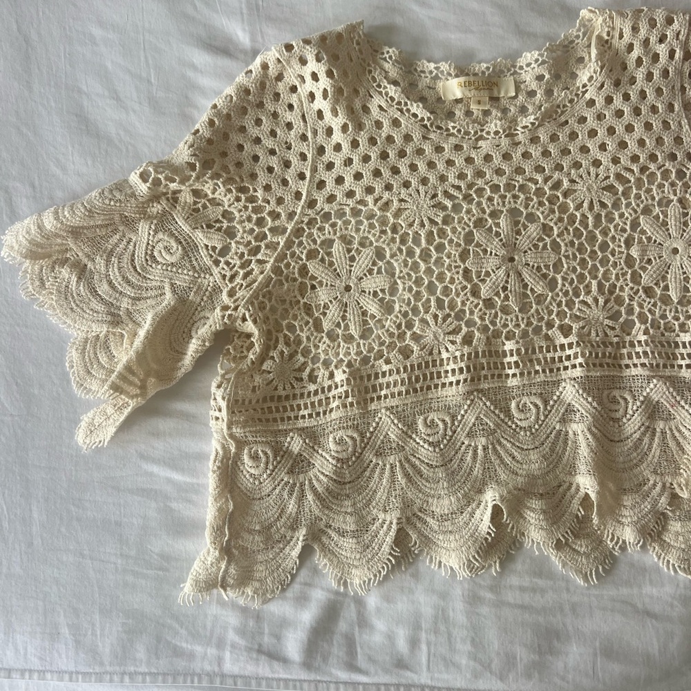 Rebellion Cream Crochet Floral Lace Crop Top